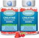 2 Pack Creatin Monohidrat Gummies, Creatina Monohidrat pentru bărbați și femei, Formula îmbunătățită cu BCAA, vitamina B12, Taurină, Suport muscular, Boost energie, Sugar Free, Vegan, 120 Conte