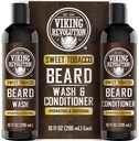 Viking Revolution Beard Wash and Beard Balsam pentru barbati cu ulei de argan si ulei de jobaba - Beard Softener and Consolidator Beard Care Beard Shampoo and Balsam with Beard Oil (10oz, Sweet Tobacco)