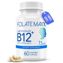 L-metilfolat + B12 Methylcobalamină Blend 7,5 mg - 60 capsule - Acid folic activ și B12-5-MTHF & B12 Supliment pentru bărbați și femei - Non OMG, gluten liber, fără filere