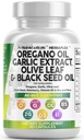 Clean Nutra Ulei de Oregano cu ulei de semințe negre de usturoi extract de frunze de măsline - Ulei de capsule de Oregano Suport imunitar Carvacrol și supliment de Thymochinonă pentru femei și bărbați + vitamina de elderberry D3 și zinc