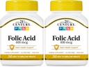 21st Century Folic Acid 400 mcg Tablets, 250 Count (Pachet de 2)