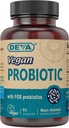 DEVA Vegan Probiotic cu supliment de prebiotice FOS - 2 miliarde CFU cu 100 MG de prebiotice per servire pentru bărbaţi şi femei - non-Dairy Gluten gratuit - natural de valabilitate stabil - 90 capsule