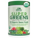 Ferme organice Super Greens Aromă naturală, 50 Super Foods organice, ambalate cu fibre, USDA Organic Drink Mix, Fructe, Legume, Ciuperci & Probiotice, Sprijină Energie, 6g Fibră