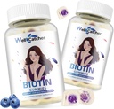 Gume de biotin pentru cresterea parului - Gume de biotin pentru parul puternic unghii piele cu multivitamine zahăr gratuit Vegan Chewable păr de creștere Gummy pentru femei Barbati Copii aroma de afine 60 de zile de aprovizionare