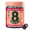 8Greens Supergreens Gummies Super Greens Pulbere Gummy pentru metabolism, Imunitate & Focus, Digestive Health Enzime, Organic: Chlorella, Spirulina, Aloe Vera, Peach Flavor, 50 Conte