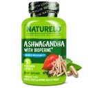 NATURLO Ashwagandha Organic Root Powder - Natural Herbs Supplement for Oboseală, Stres Relief, Mood Enhancer - with Black Pepper Extract - 90 Vegan capsule