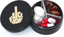 Caz pilula mica 3 Compartimente, Metal Round cutie pilula portabila, rezistent la apa Organizator de pastile de călătorie, Pocket Purse Medicina Detinator de vitamine EDC Container (Negru cu degetul)