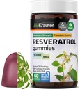 BIO KRAUTER Resveratrol Gummies - 1000 mg Putere - 60 Vegan Chews - 98% Pure Trans Resveratrol Supliment - Suport antioxidant