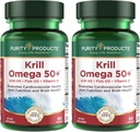 Produse de puritate Krill Omega 50 (Krill + ulei de pește Blend 1000mg + Astaxantină 500mcg + Fosfolipide 200mg + vitamina D 500 UI) - 60 Mini Softgels (Pachet de 2)