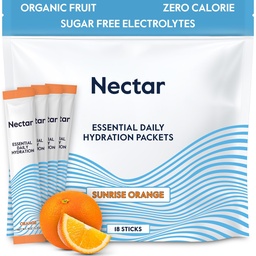 Pachete de hidratare nectar - Pachete cu praf de electroliză - fără zahăr sau calorii - Lichid lichid organic de fructe Daily IV Electroliti pulbere pentru dehidratare și rehidratare rapidă (Pachet Orange 18)