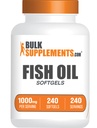 BulkSupplements.com Ulei de pește 1000mg Softgels - Suplimente de ulei de pește, Omega 3 Suplimente - Gluten gratuit, 1 Softgel per Serving, 240 Conte (Pachet de 1)