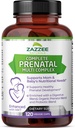 Zazzee Extra Force Complete Multi Complex Prenatal, 120 Capsule Vegane, 2 Luna de aprovizionare, 23 Vitamine esentiale & Minerale, MK7, 10 Miliarde Probiotice CFU, Enzime prenatale, Amestec de plante organice