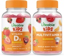 Lifeable Vitamin D Kids + Multivitamin Kids, Gummies Bundle - Great Tasting, Vitamin Supplement, Gluten Free, GMO Free, Chewable Gummy