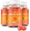 BeLive Organic Omega 3 Gummies - Omega 3 6 9 7 DHA & EPA de ulei de semințe de in și ulei de fructe de mare Buckthorn, Vegan, pentru copii și adulți, corp complet, Brain & Eye Support, Sugar Free Peach