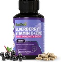 Sambucus Elderberry cu zinc & vitamina C - 5 in 1 Supliment de sprijin imun, non-GMO, 120 capsule vegetariene, 2 luni de aprovizionare