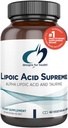 Design-uri pentru sănătate Acid lipoic Supreme - 300 mg Acid alfa lipoic cu taurină - Vegan, non-GMO ALA Supliment (60 capsule)