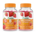Complex B Lifeable + Colagen & Vitamina C, Gummie Bundle - mare Tasting, Supliment de vitamine, Gluten gratuit, OMG gratuit, Guma de mestecat