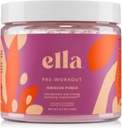 Naked Ella Pre Antrenament pulbere, Hibiscus Punch Amino Energy cu Vegan BCAA Amino Acidi, Natural Cafeina, Preworkout Boost pentru bărbați și femei, 30 Serviri
