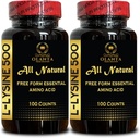 L-LYSINE 500 mg Essential Amino Acid - Amino Acid Supplement Supliments Energy Formation Supports Skin, Lip, Vegan, Gluten Free and Alkaline Balance - 2 Sticle 200 Counts