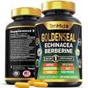Goldenseal Root Supliment - 10in1 Formula - Combinați cu Echinacea, Berberine, Turmeric, Cayenne Pepper, Ginger, Apple Pectin, Neem, & More - Digestive Health Support - 120 capsule