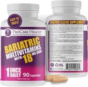 ProCare Health Bariatric Multivitamine cu fier 18mg (03 Luna de aprovizionare) - Vitamine baridice postoperatorii pentru Bypass gastric Pacienţi cu intervenţii chirurgicale bariatrice, susţine recuperarea (90 capsule uşor de înghiţit)
