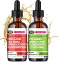 Colagen Mojo Liquid Colagen Peptides with Sea Moss, Brodock Root & Bladderwrack + Liquid Colagen Peptides with Lions Mane Mushroom, Elderberry & L-Theanine