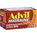 Advil Migrene Pain Relieiver, Solubilized Ibuprofen 200mg, 80 Conte, Capsule umplute cu lichid, Migrene puternic de ajutor