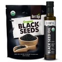 Seminţe negre RAWYA + Ulei de seminţe negre - USDA Organic Certified, Cold Pressed, Nigella Sativa, Ulei de semințe de chimen, Kalonji, calitate premium, Thymochinonă înaltă, Pure & Naturale, 8,4 Oz + 16 Seminţe Oz
