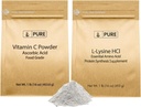 INGREDIENTE ORIGINALE L-Lysine HCI și Vitamn C Powder Bundle, 1 lb Fiecare, non-GMO, Gluten gratuit, Suplimente dietetice