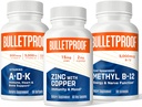 Bulletproof Triple Threat Putere Bundle, Vitamine A-D-K, 30 Softgels, Zinc cu cupru, 60 capsule, metil B-12, Spearmint Flavor, 60 Lozenges