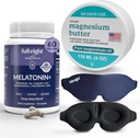 Sleep Bundle: 3D lumina blocarea Masca de somn, Melatonin + rapid dizolva Melatonina Suplimente 60 capsule, și unt de magneziu corp pentru picioare tensionate & musculare strânse, 4oz Cream
