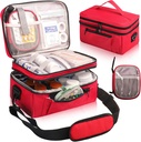 Geanta de medicina pentru calatorie cu portable Pouch mici, dublu strat flacon de pastile organizator caz de stocare cu Zippers Lockable, transporta medicamente de călătorie caz cu curea umăr (Bag DOAR), roșu