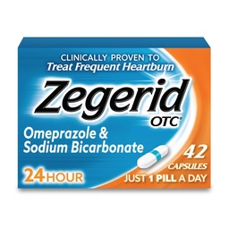 Zegerid OTC, 24-Hour Arsuri la stomac Relief, Acid Reflux Medicina si Antiacid, Tratează Arsuri frecvente la stomac, Omeprazol 20mg + Bicarbonat de sodiu, Inhibitori ai pompei de Proton (PPI), 42 capsule