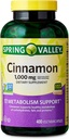 Spring Valley Scorțișoară Supliment alimentar, 1000 mg, 400 Conte - Suplimente cu scorțișoară, capsule cu scorțișoară, scorțișoară (Pachet de 1)