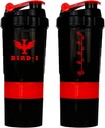 BIRD-I Gym Proteine Shaker, 3-in-1, 500ml/16,9oz, BPA-Free, Metal Mixer. (RED), JT4101