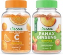 Lifeable Vitamin C 750mg + Panax Ginseng, Gummies Bundle - Great Tasting, Vitamin Supplement, Gluten Free, GMO Free, Chewable Gummy