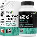 Renew Actives Ulei de pește Omega-3 2400MG per 2 Softgels - 720MG EPA & DHA - Suporturi Inimă, Creier, Sănătatea ochilor, și Trigliceride reducere - Nu gust de pește - Made in Canada - 120 Softgels