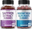 Saffron Suplimente (60 Gummies) 5 in 1 Advanced Formula Sugar Free Gummy - Delicious Raspberry Flavor și magneziu Glycinate (60 Count) Pure Glicinate Gummy pentru adulți - Non-GMO, Vegan & SUA Made