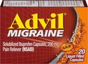 Capsule umplute cu Advil Migrene lichid - 20 ct, ambalaj cu 5 capsule