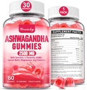 Ashwagandha Gummies 2500mg pentru femei si barbati: Ashwagandha Supliment Gummy Extra Putere cu Turmeric, Vitamina D3, L-Theanină, Magneziu - Gume umplute, Aroma de căpșuni, Vegan, Non-GMO