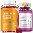 2 Pachete Querbetin cu Bromelain Gummies, Elderberry, Echinacea, Vitamina C D Zinc - Suport sistem imunitar 120 Conte Querbetin Pure Suplimente Gummies pentru copii și adulți