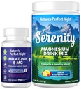 Nature's Perfect Night Melatonin 5mg rapid Dizolva mixt Berry 200 Conte cu Serenity Magneziu pulbere 15 oz Lemon Raspberry