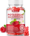 Potasiu Magneziu Supliment Gummies pentru adulți Copii, Citrate de potasiu fără zahăr Gummies Suportă Creme de picioare & musculare & Heart Health, Vegan Magneziu Glycinate Gummies Raspberry Flavor 60 Cts