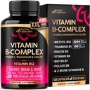 Complex de vitamina B pentru bărbaţi şi femei - Made in USA - B-complex: B1, B2, B3, B5, B6, B7, B8, B9, B12 cu vitamina C, Choline, Inositol - Energie, Brain & Heart Supplement, 120 Vegan Capsule