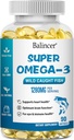Omega 3 Suplimente de ulei de pește, 1280 mg Omega-3 Acidi grasi Inclusiv EPA și DHA, suplimente de ulei de pește sălbatic-capturat Burpless sprijină inima, creier și sănătatea ochilor, 90 Softgels