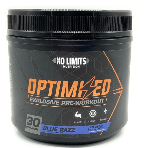 "Optimized" Blue Razz Pre-Workout Powder / Pompe masive / Creșterea masei musculare, Putere & Focus / Beta Alanine + L-Citrulină + Betaine Anhidrous + Creatină + Cafeină Anhidros / 30 Serviri