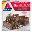 Atkins Double Fudge Brownie Protein Meal Bar, High Fiber, 15g Proteine, 1g Zahăr, 4g Net Carb, Mese de înlocuire, Keto Friendly