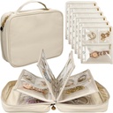 Bijuterii de călătorie Caz organizator, Jewelry Bags Jewelry Binder carte de stocare cu clar Zipper Velvet Pouch pentru călătorie,Earrings, inele, colier, brățară (White)