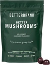 Betterbrand BetterMushrooms Nootrop Gumries - Sprijină o sănătate mai bună cu gust, funcţie cognitivă, Claritate mintală cu 10 Ciuperci Funcţionale - 60 Gume - Aroma de zmeură - Pachet de 1