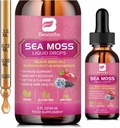 B BEWRTHS Sea Moss Picături lichide - Black Seed Oil & Irish Sea Sea Moss Gel cu Bradock Root Bladderwrack, Elderberry, 6X mai puternic Qrganic Seamoss Supliment brut pentru Digestive, Hair Health - Vegan, 2 Fl.oz